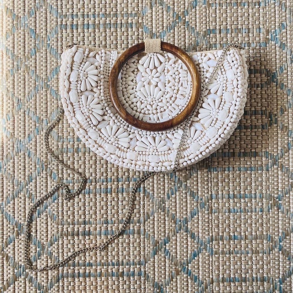 Zara: White Beaded Crossbody/Top handle bag